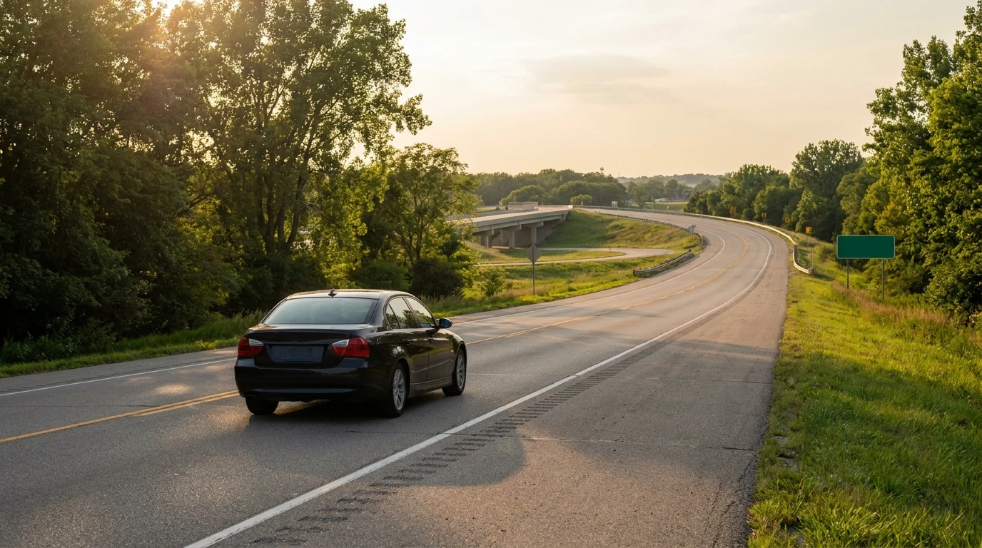 A quiet road leading into Bettendorf, IA