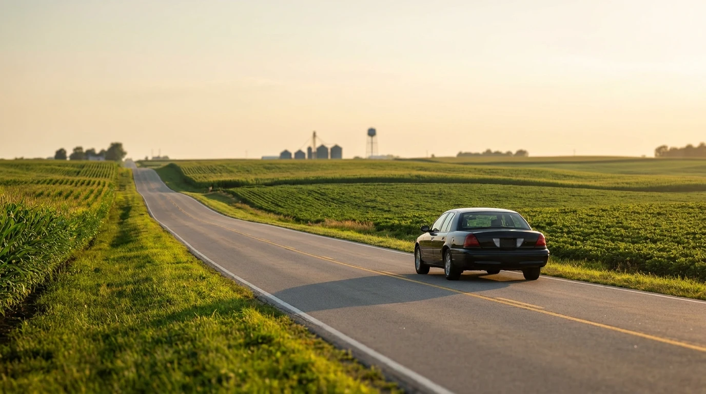 A quiet road leading into Cedar Rapids, IA
