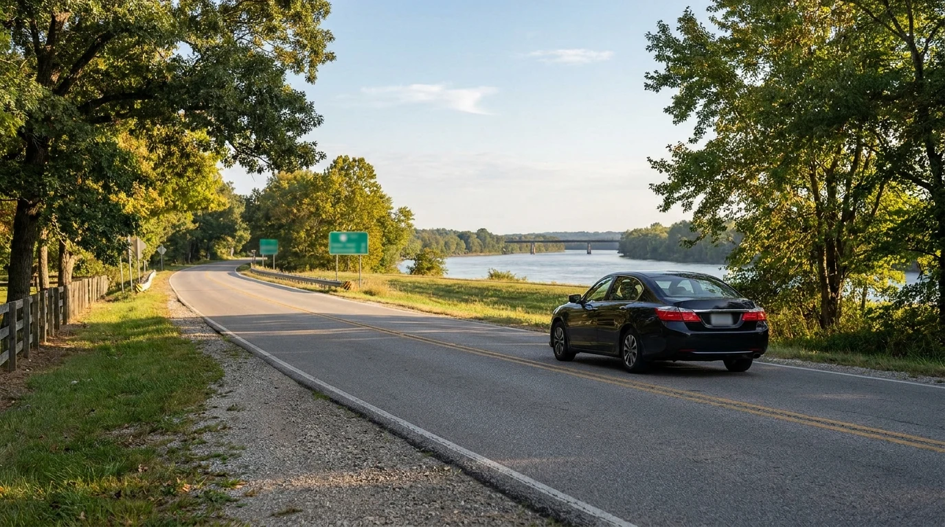 A quiet road leading into Clinton, IA