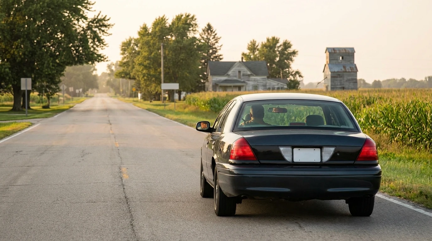 A quiet road leading into DeWitt, IA