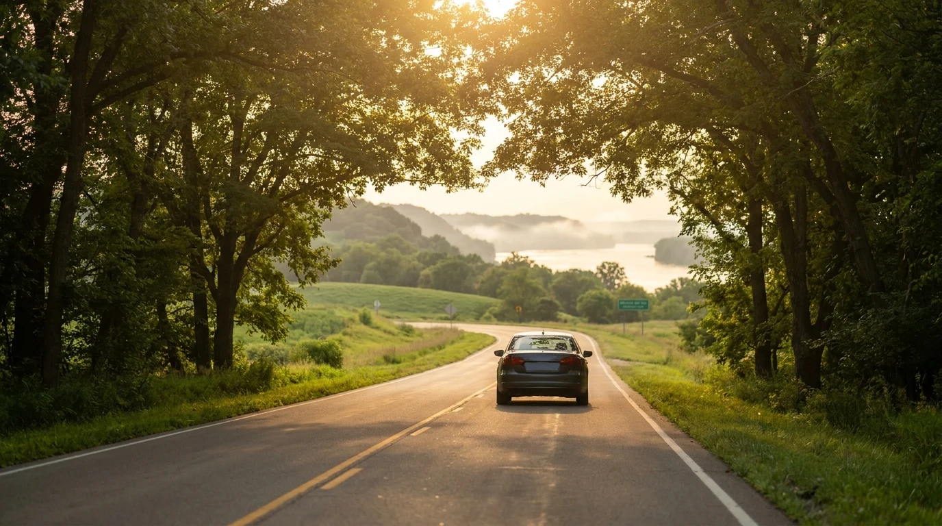 A quiet road leading into Dubuque, IA