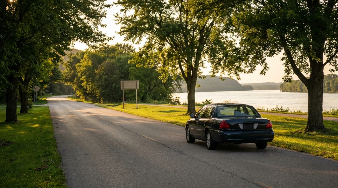 A quiet road leading into Muscatine, IA
