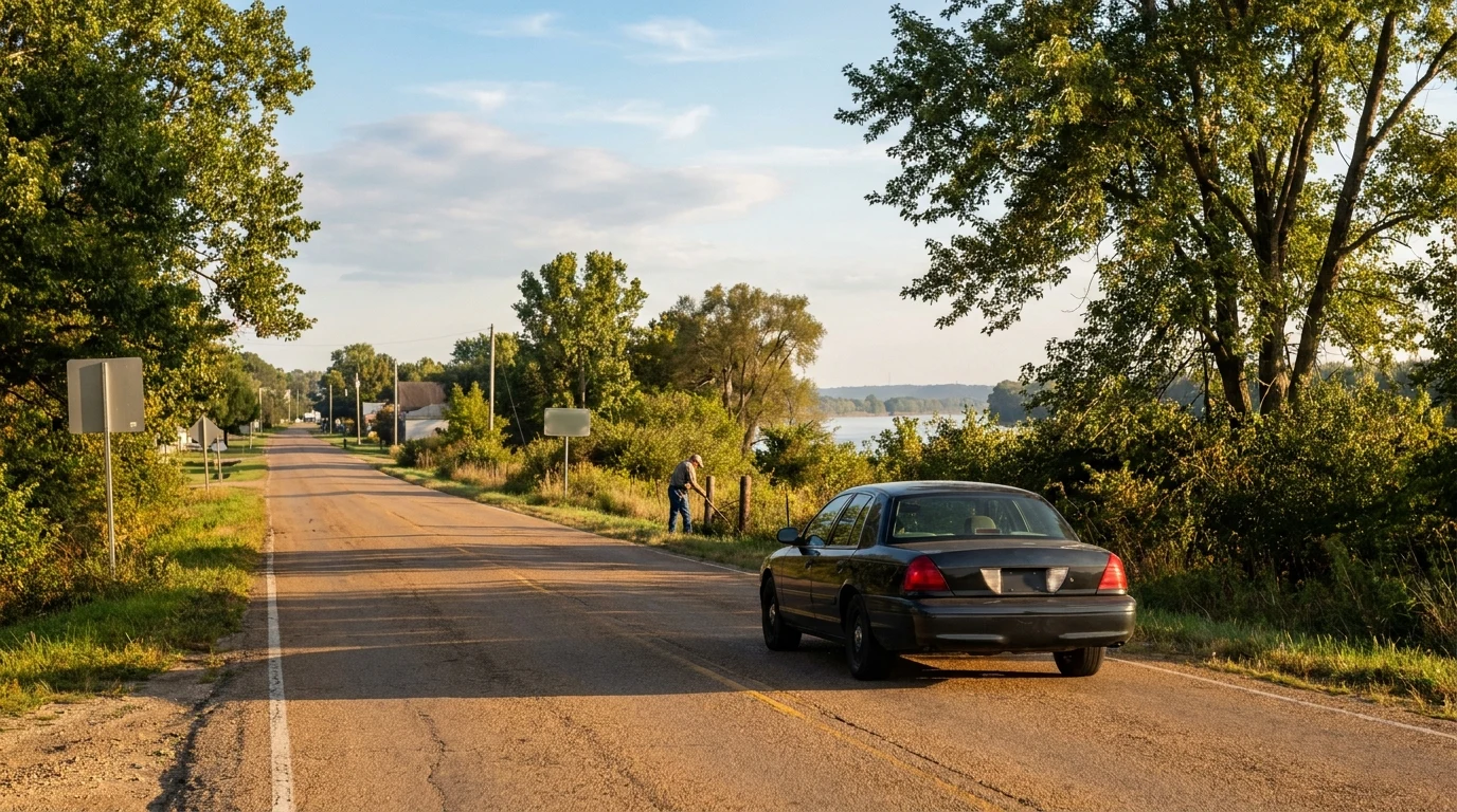 A quiet road leading into Port Byron, IL